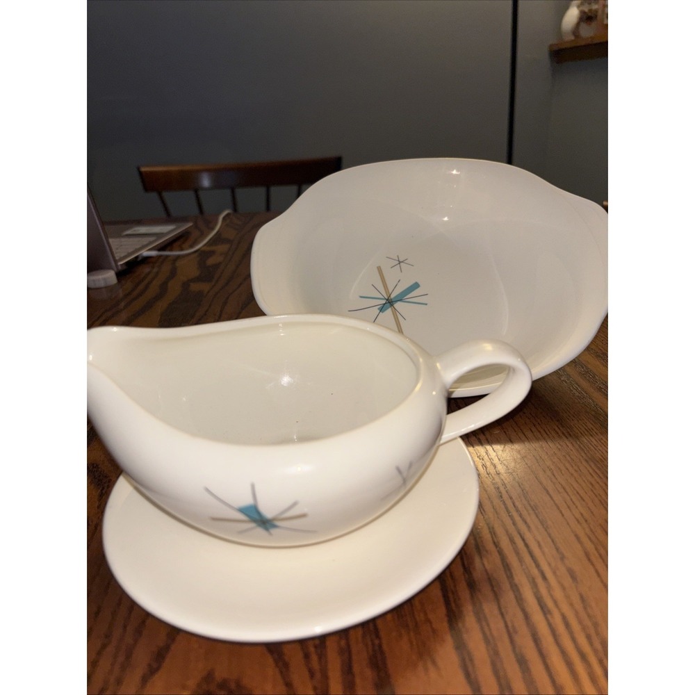 Vintage Salem North Star Atomic Starburst Gravy Boat, Underplate & Serving Bowl